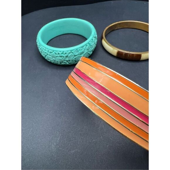 Fashion Bangle Bracelets Floral Wood Metal Mini Lot of 3 - Picture 3 of 7